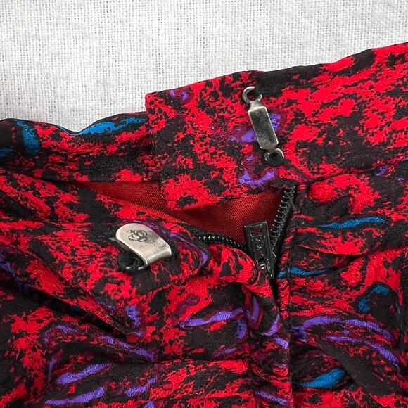RAUL BLANCO Vintage 80s Silk Pencil Skirt 12 Red Multi Scrunch Ruched Printed - Picture 11 of 15